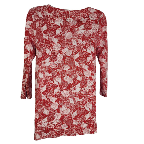 J. Jill Pima 3/4 Sleeve Scoop Neck Tee Size XS Red Seashell Print Pima Cotton - Picture 2 of 9